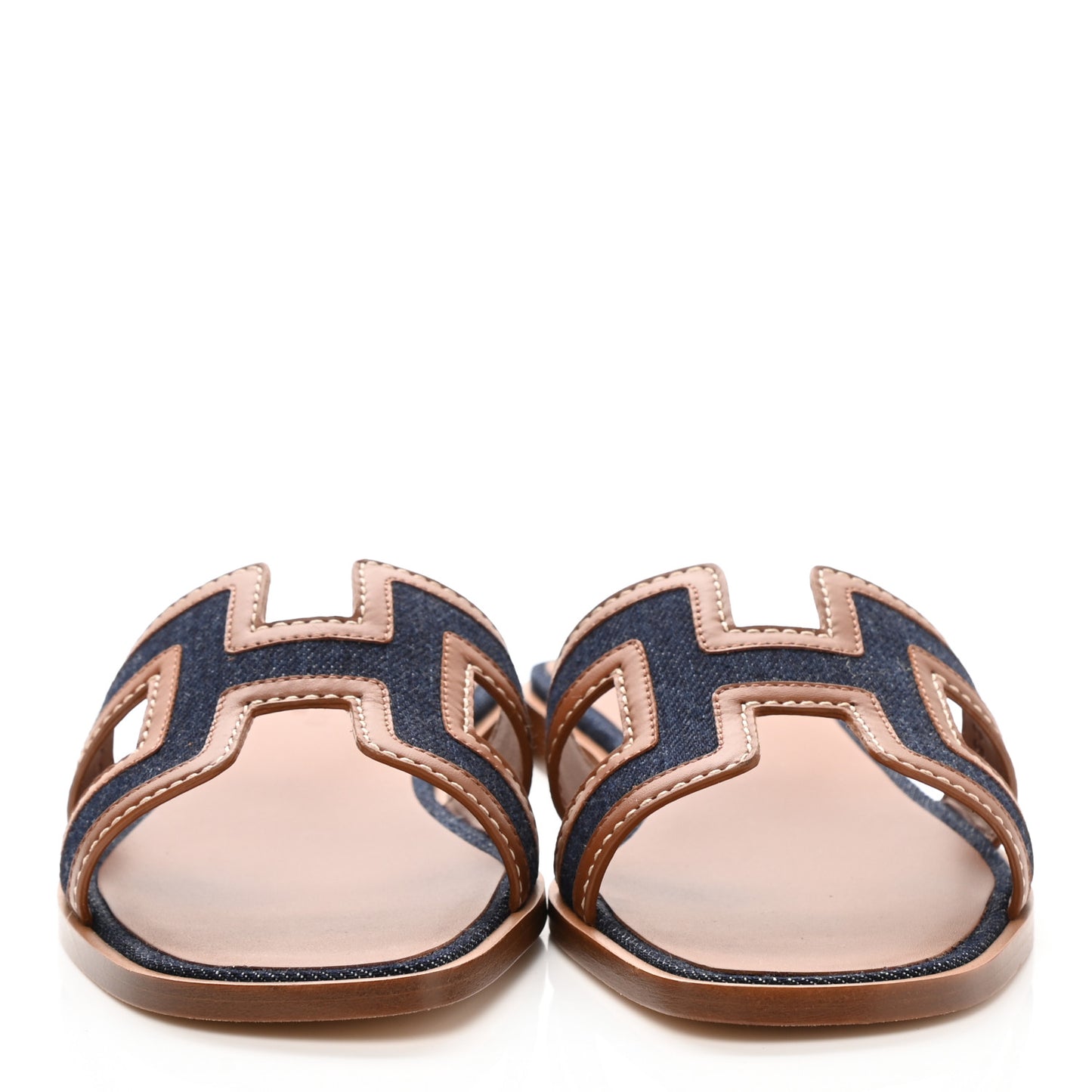 Calfskin Denim Oran Sandals 37 Bleu Brut Gold