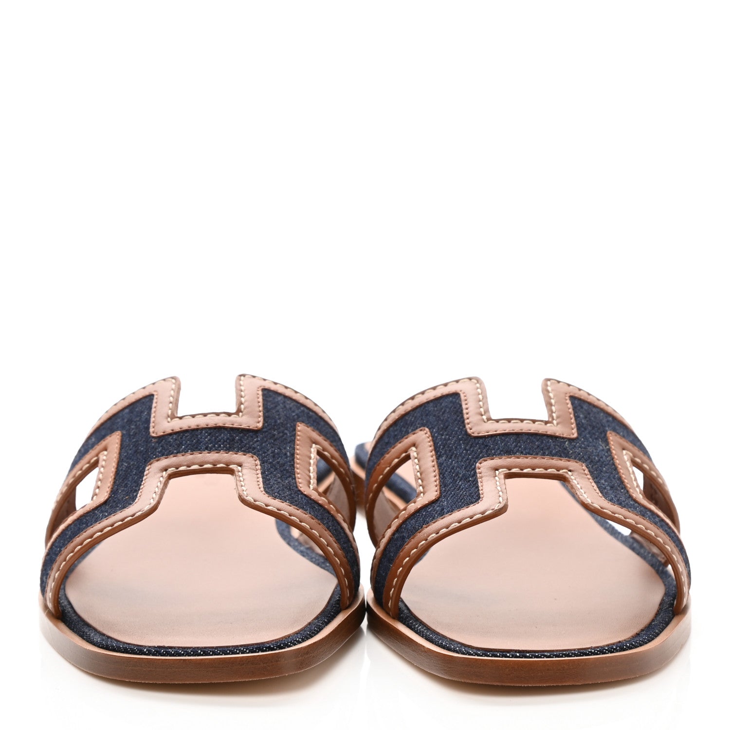 Hermes Calfskin Denim Oran Sandals 37 Bleu Brut Gold 2 of 9