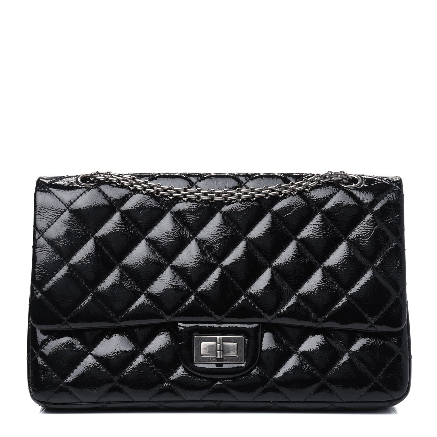 Distressed Patent Quilted 2.55 Reissue 227 Flap Black