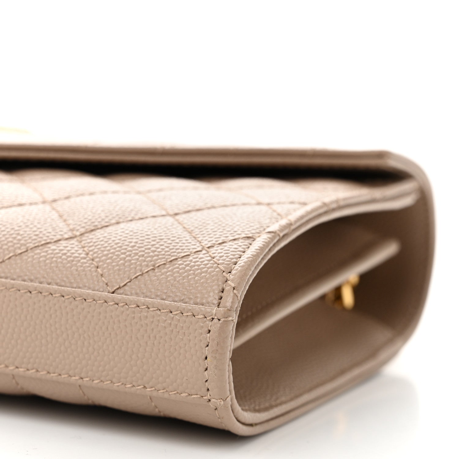 Saint Laurent Grain De Poudre Mixed Matelasse Triquilt Monogram Chain Wallet Dark Beige 9 of 9