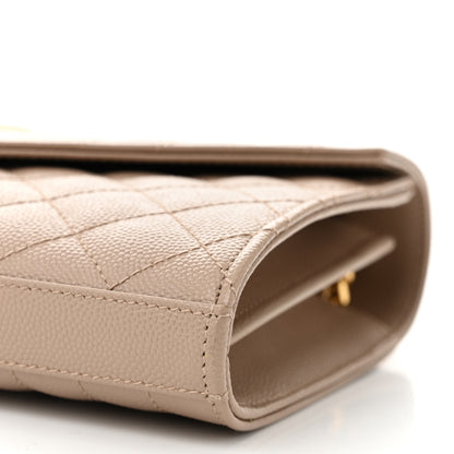 Saint Laurent Grain De Poudre Mixed Matelasse Triquilt Monogram Chain Wallet Dark Beige 9 of 9