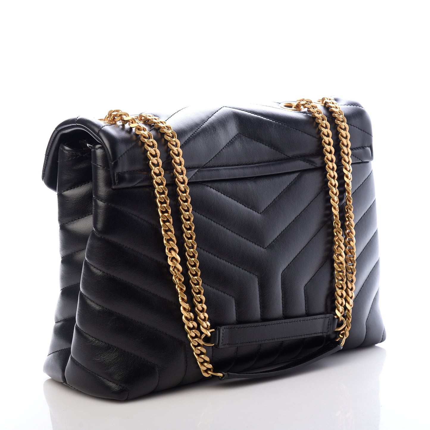 Calfskin Y Quilted Monogram Medium Loulou Chain Satchel Black