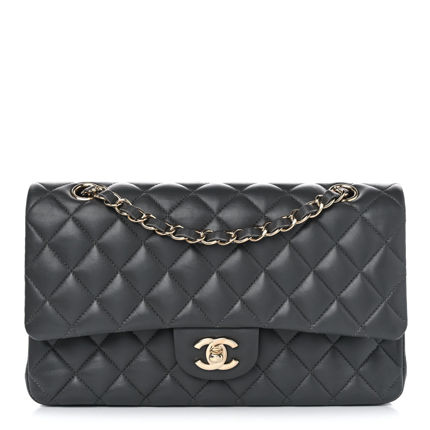 Chanel Lambskin Quilted Medium Double Flap Dark Grey 1 of 11
