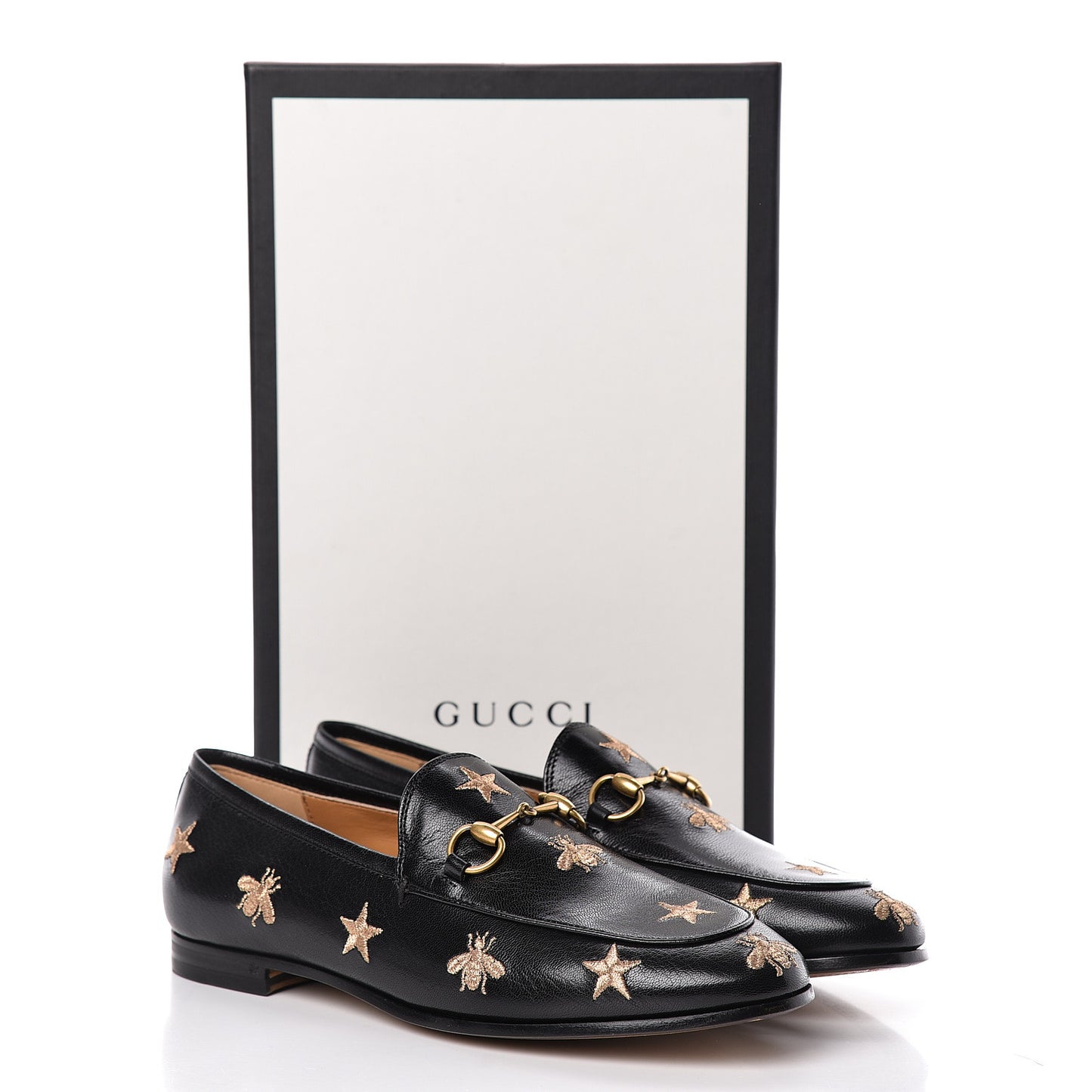 Goatskin Bee Star Embroidered Womens Jordaan Loafers 38 Black