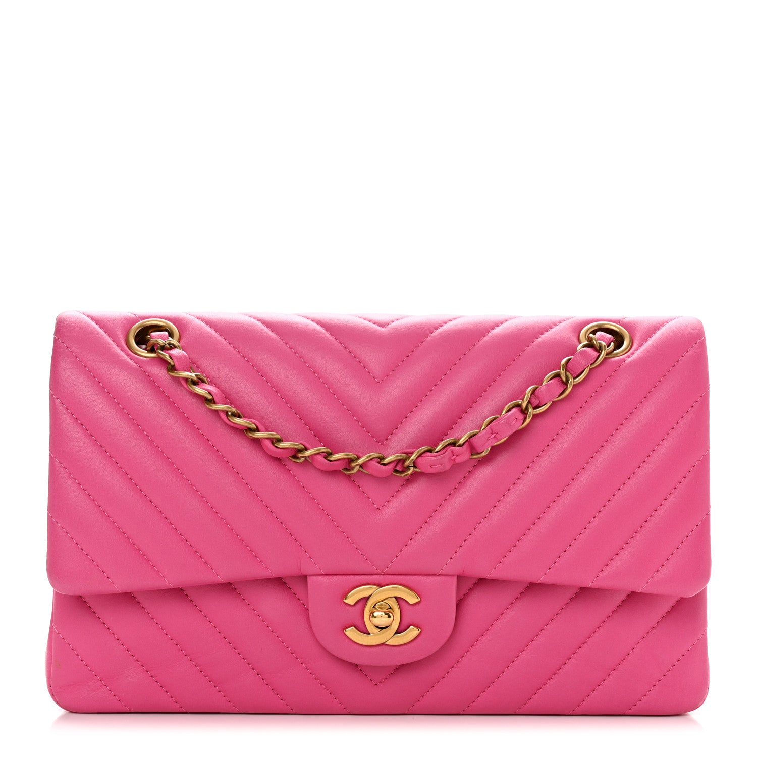 Chanel Lambskin Chevron Quilted Medium Double Flap Pink 1 of 10