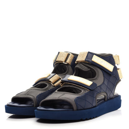 Chanel Goatskin Fabric TPU Gladiator Sandals 37 Navy Dark Grey Yellow 3 of 11
