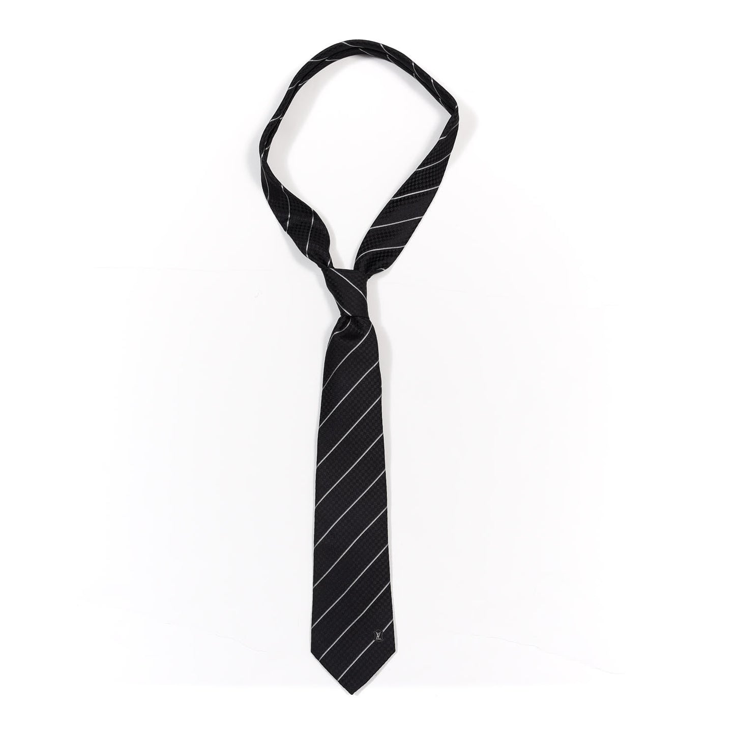Silk Mens Damier Lines Neck Tie Black