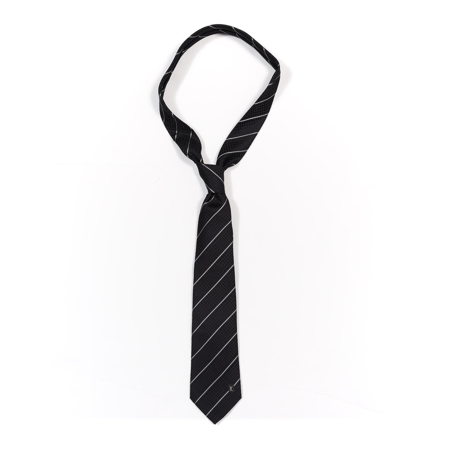 Louis Vuitton Silk Mens Damier Lines Neck Tie Black 1 of 5