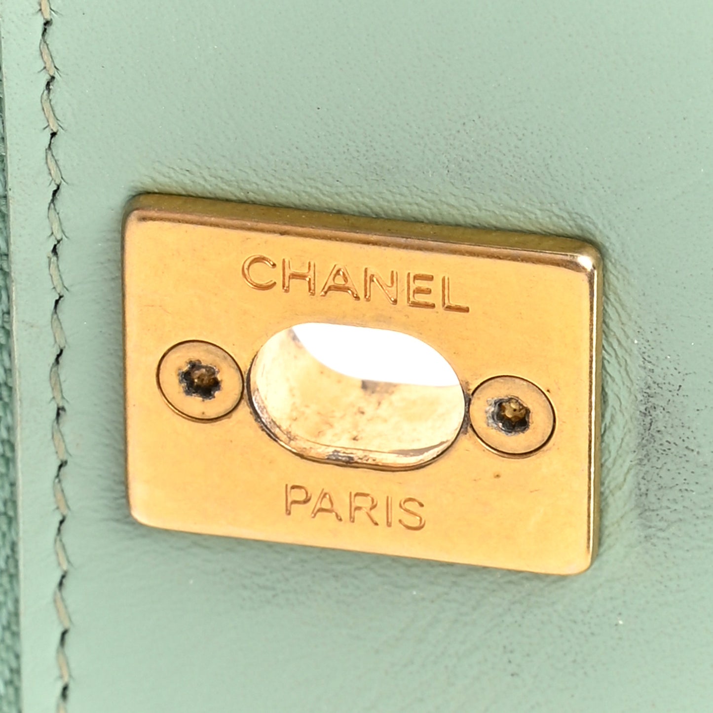 Shiny Calfskin Quilted Metal Top Handle Wallet On Chain WOC Light Green