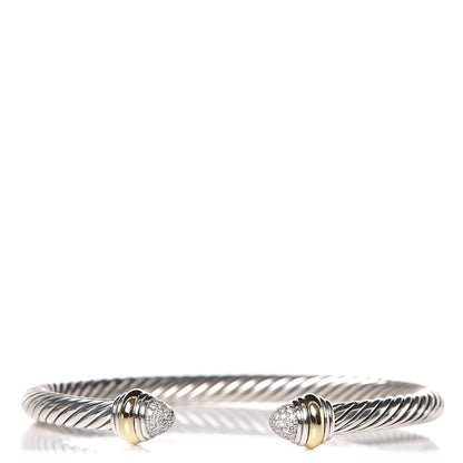 David Yurman Sterling Silver 14K Yellow Gold Diamond 5mm Cable Classics Bracelet 1 of 6