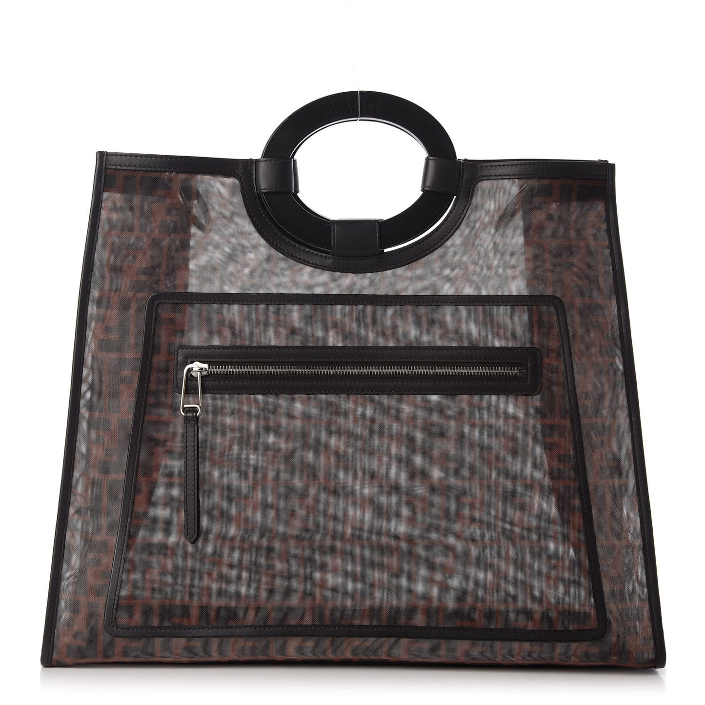 Mesh Vitello Century Cuoio FF 1974 Large Runaway Shopper Tote Marrone Black Ebano