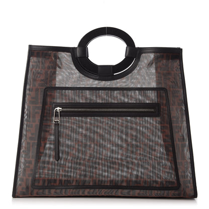 Fendi Mesh Vitello Century Cuoio FF 1974 Large Runaway Shopper Tote Marrone Black Ebano 1 of 9