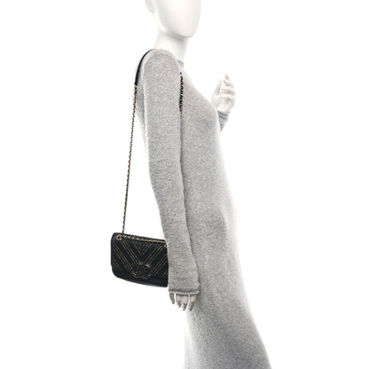 Chanel Calfskin Chevron Beaded Chain Mini Square Flap Black 2 of 11