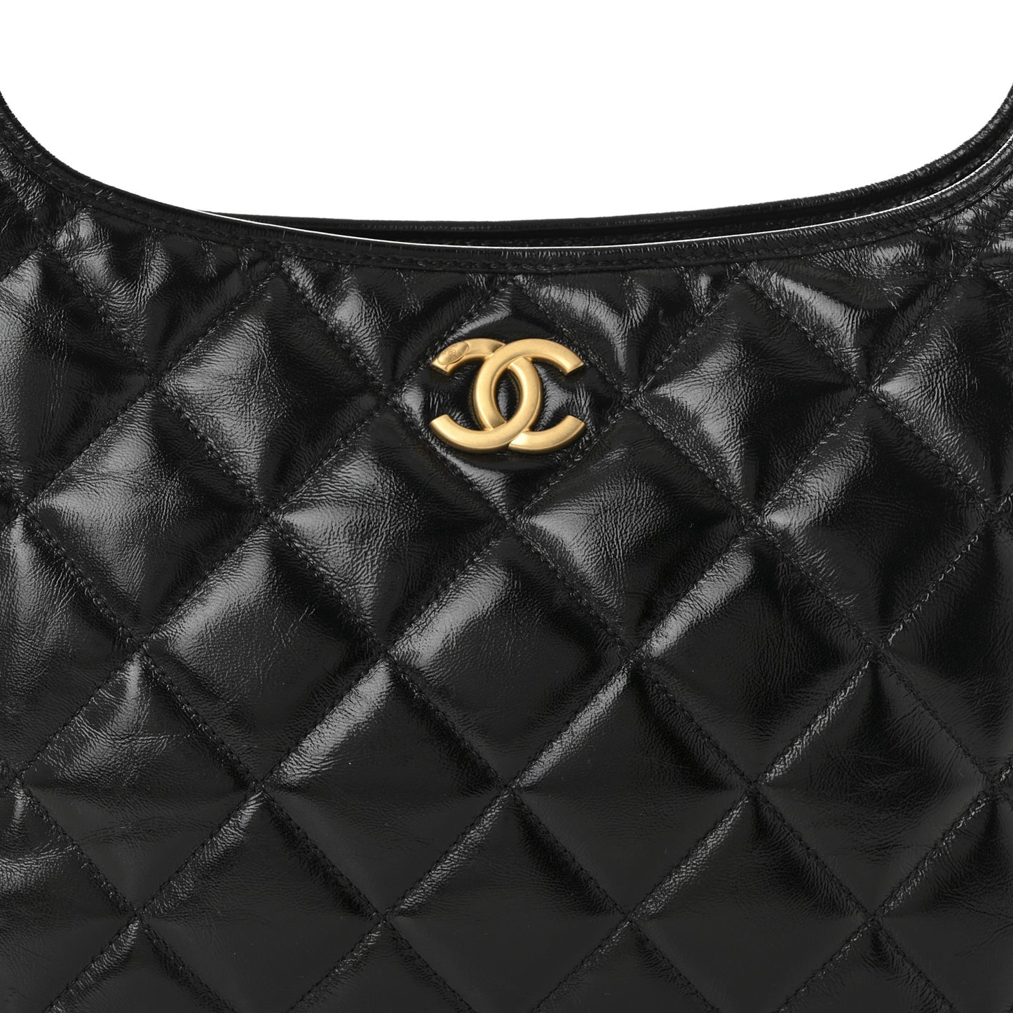 Shiny Crumpled Lambskin Quilted Medium CC Funky Town Hobo Black