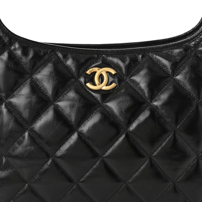 Chanel Shiny Crumpled Lambskin Quilted Medium CC Funky Town Hobo Black 8 of 10