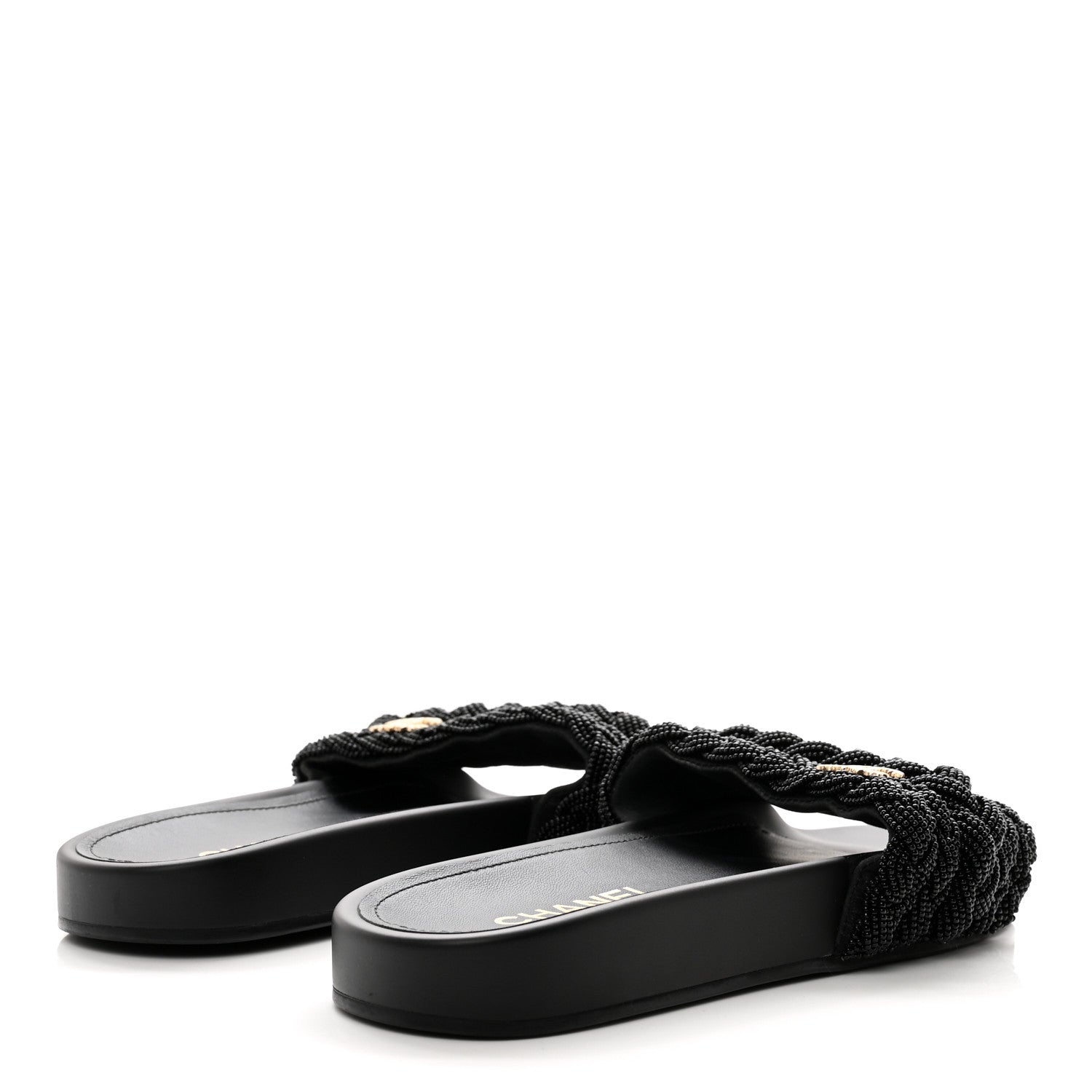 Chanel Lambskin Pearl Beaded Woven Slides 38 Black 4 of 8