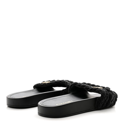 Chanel Lambskin Pearl Beaded Woven Slides 38 Black 4 of 8