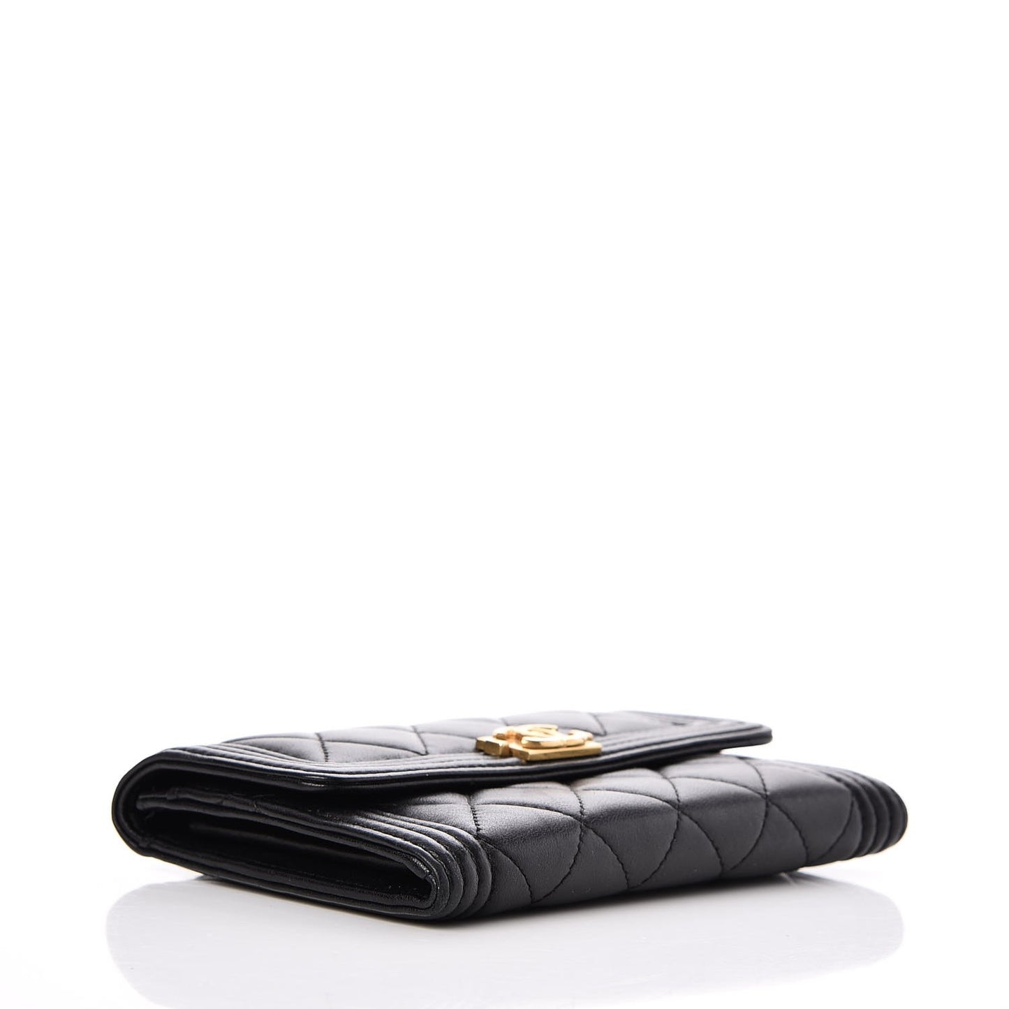 Calfskin Quilted Small Boy Flap Wallet Black
