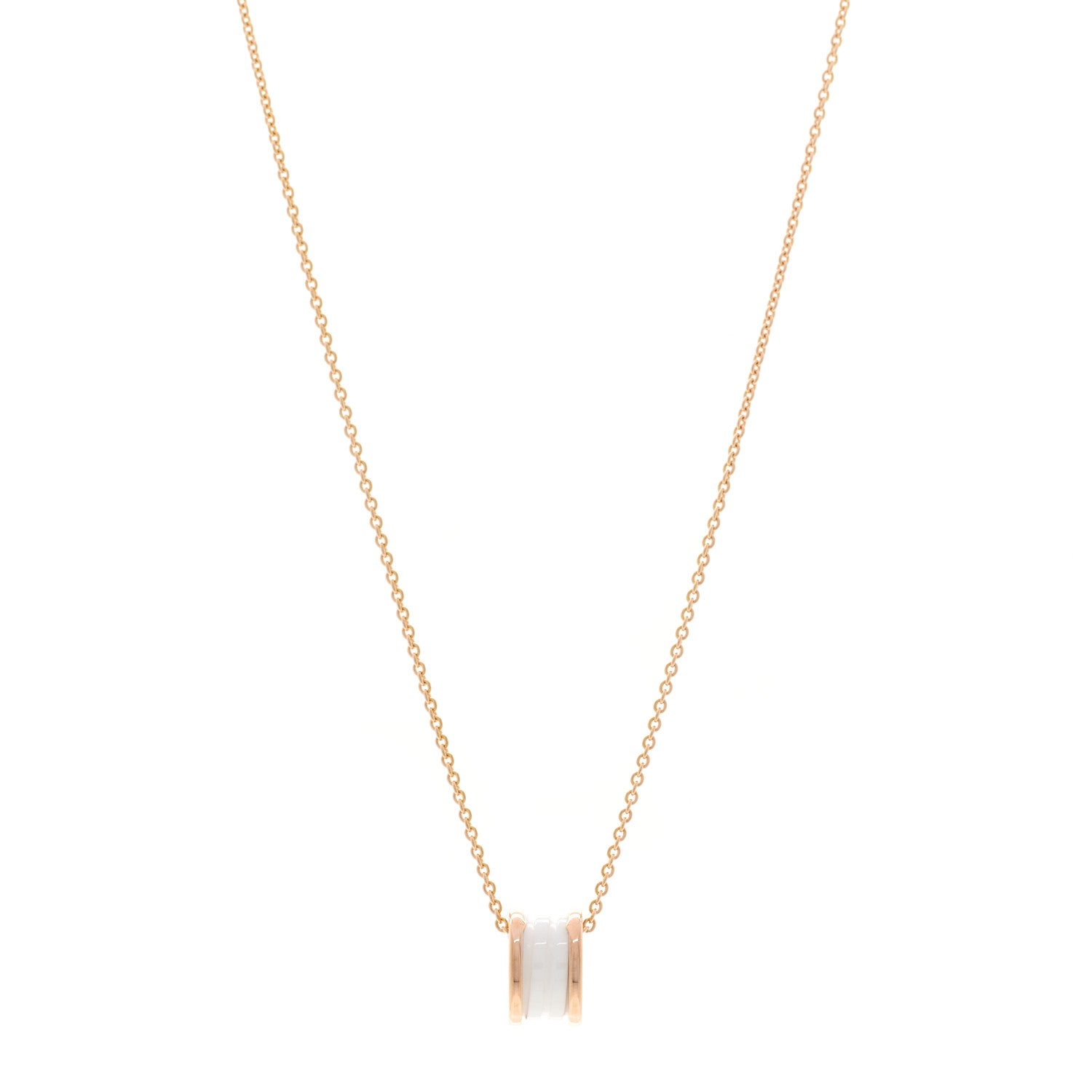 Bulgari 18K Rose Gold White Ceramic B.Zero1 Pendant Necklace 1 of 4
