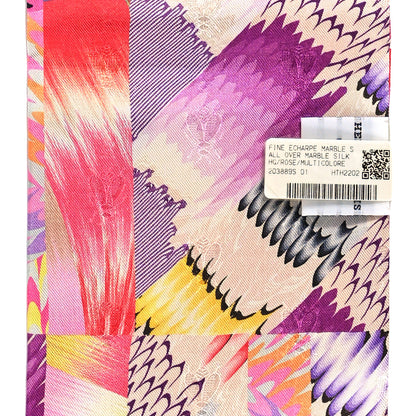 Hermes Silk Marble Fringed Muffler Rose Multicolor 4 of 4