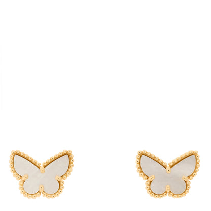 Van Cleef & Arpels 18K Yellow Gold Mother of Pearl Sweet Alhambra Butterfly Earrings 1 of 3