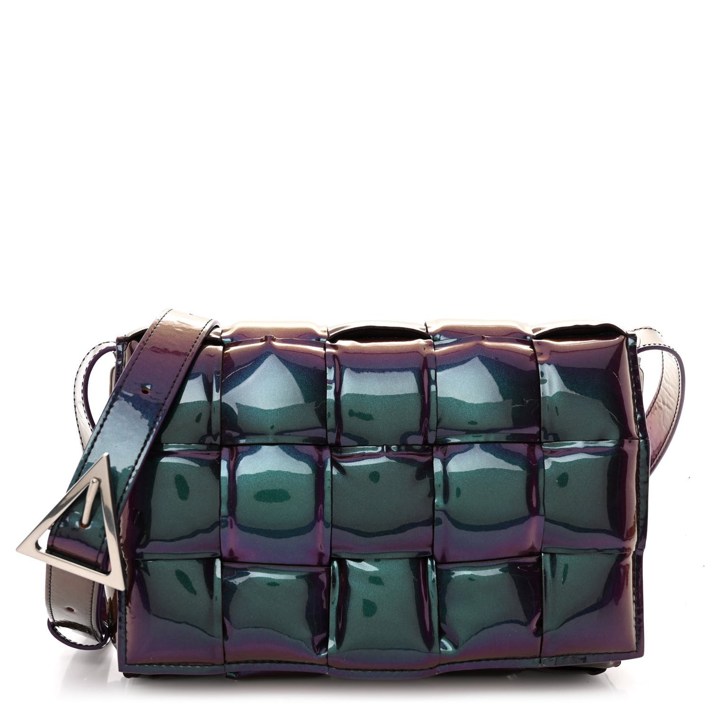 Glossy Nail Polish Nappa Maxi Intreccio Padded Cassette Crossbody Bag Holographic