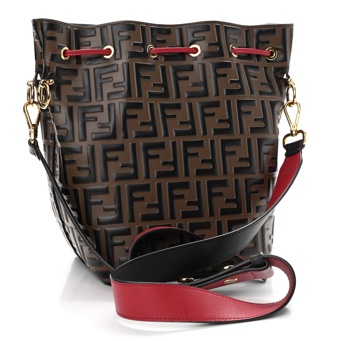 Vitello Grace F is Fendi Bi-Color FF 1974 Embossed Grande Mon Tresor Bucket Bag Maya Black Fragola