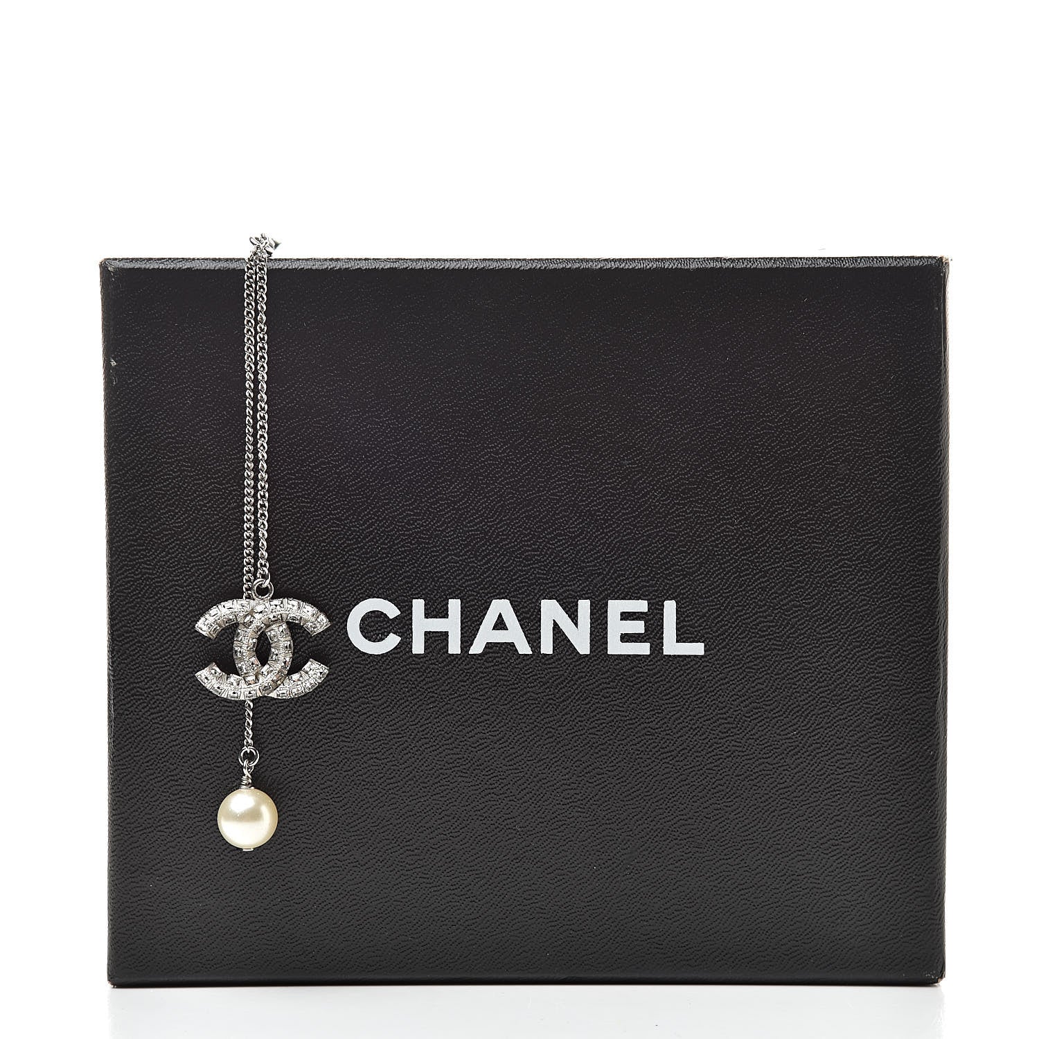 Chanel Baguette Crystal Pearl CC Lariat Necklace Silver 6 of 6