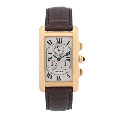 Cartier 18K Yellow Gold Alligator 26mm Tank Americaine Quartz Watch Brown 1 of 4