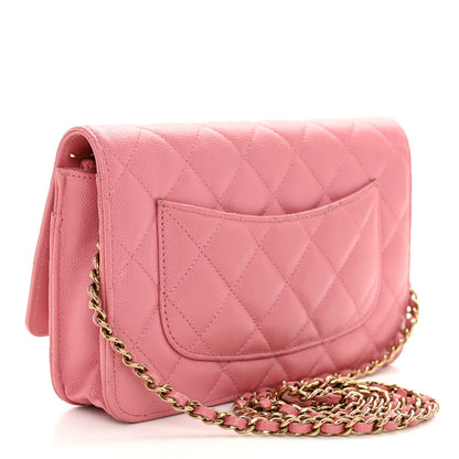 Chanel Shiny Caviar Quilted Wallet On Chain WOC Pink 3 of 11
