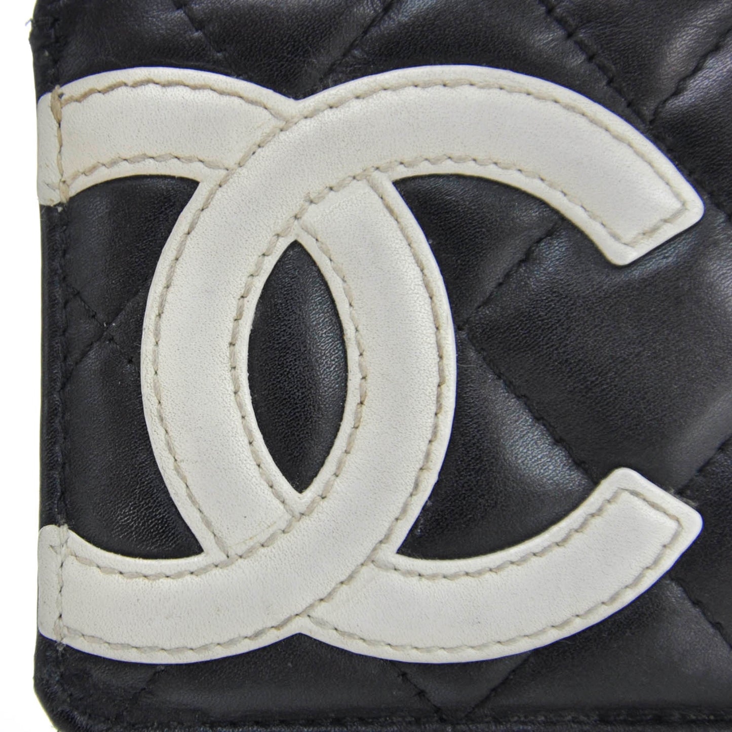 Calfskin Quilted Cambon Card Holder Black White
