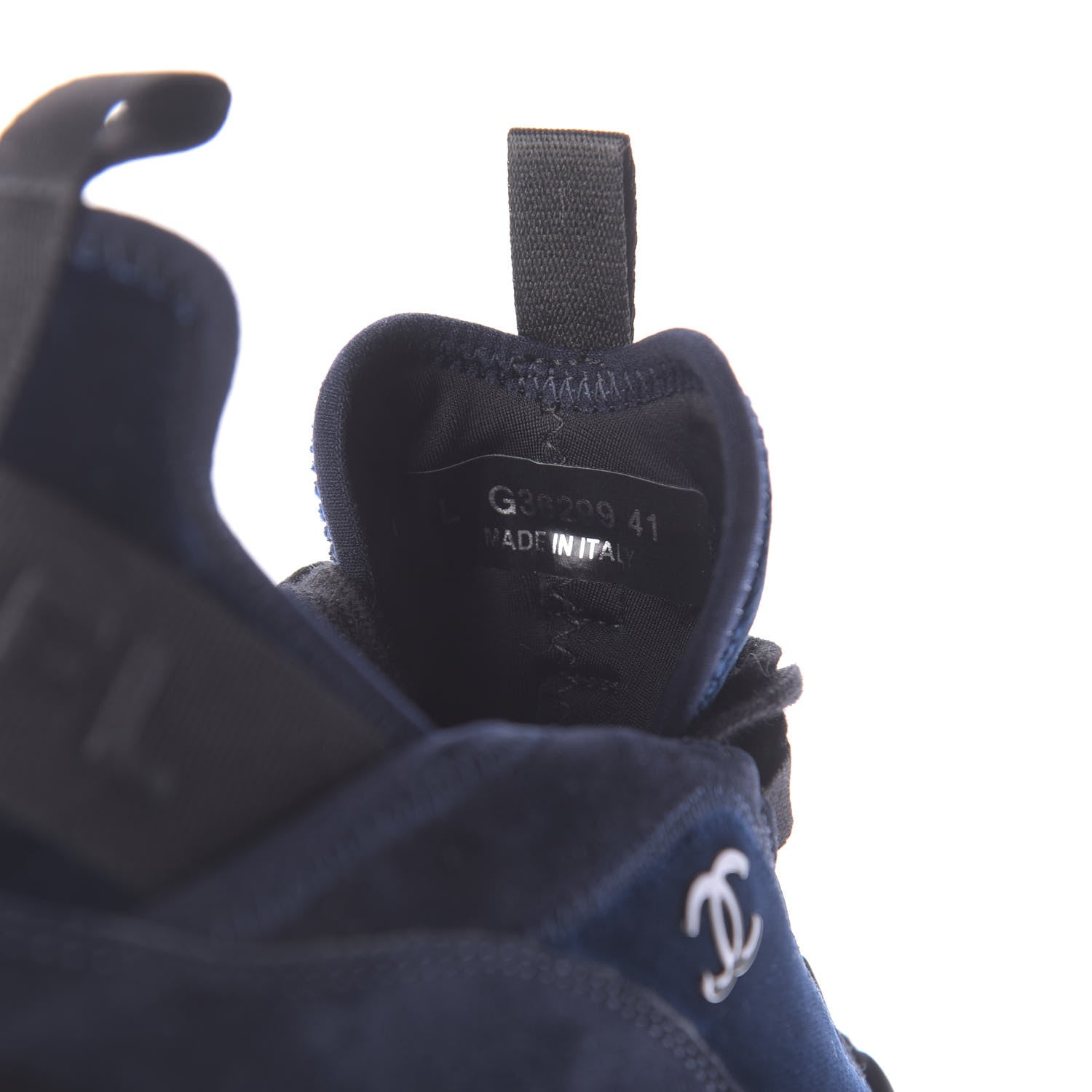 Chanel Suede Calfskin Velvet Grosgrain CC Sneakers 41 Navy Blue Black 10 of 11