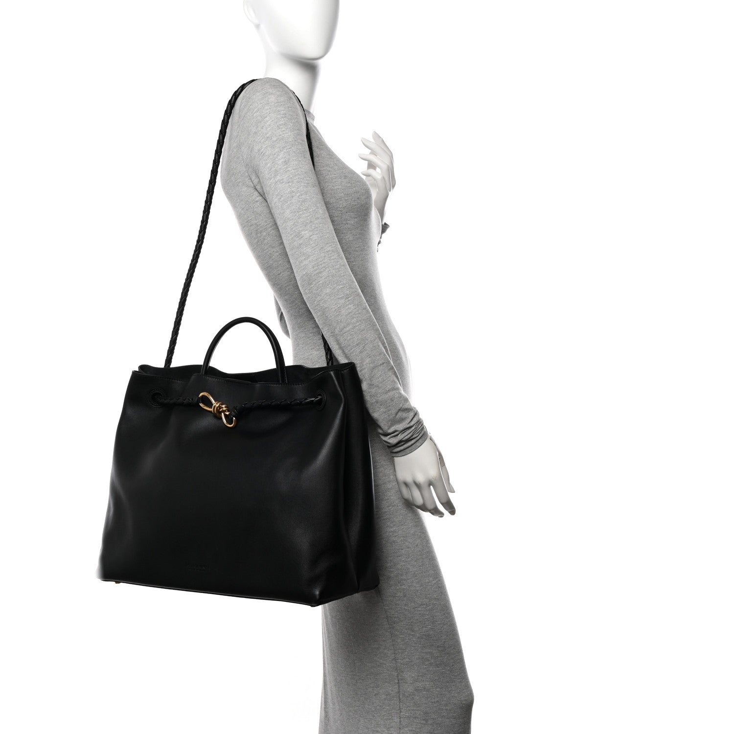 Bottega Veneta Silky Calfskin Large Andiamo Shoulder Bag Black 2 of 9
