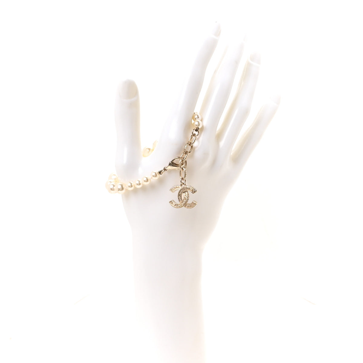 Chanel Graduated Pearl Crystal CC Bracelet Gold 2 of 5