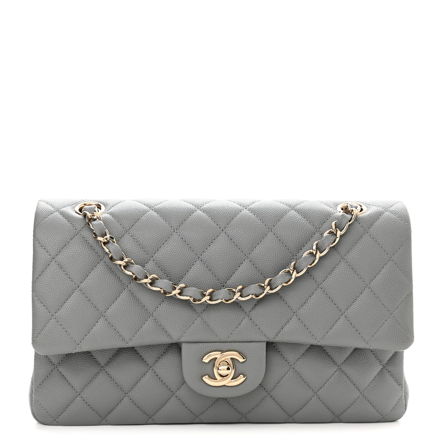 Caviar Quilted Medium Double Flap Grey