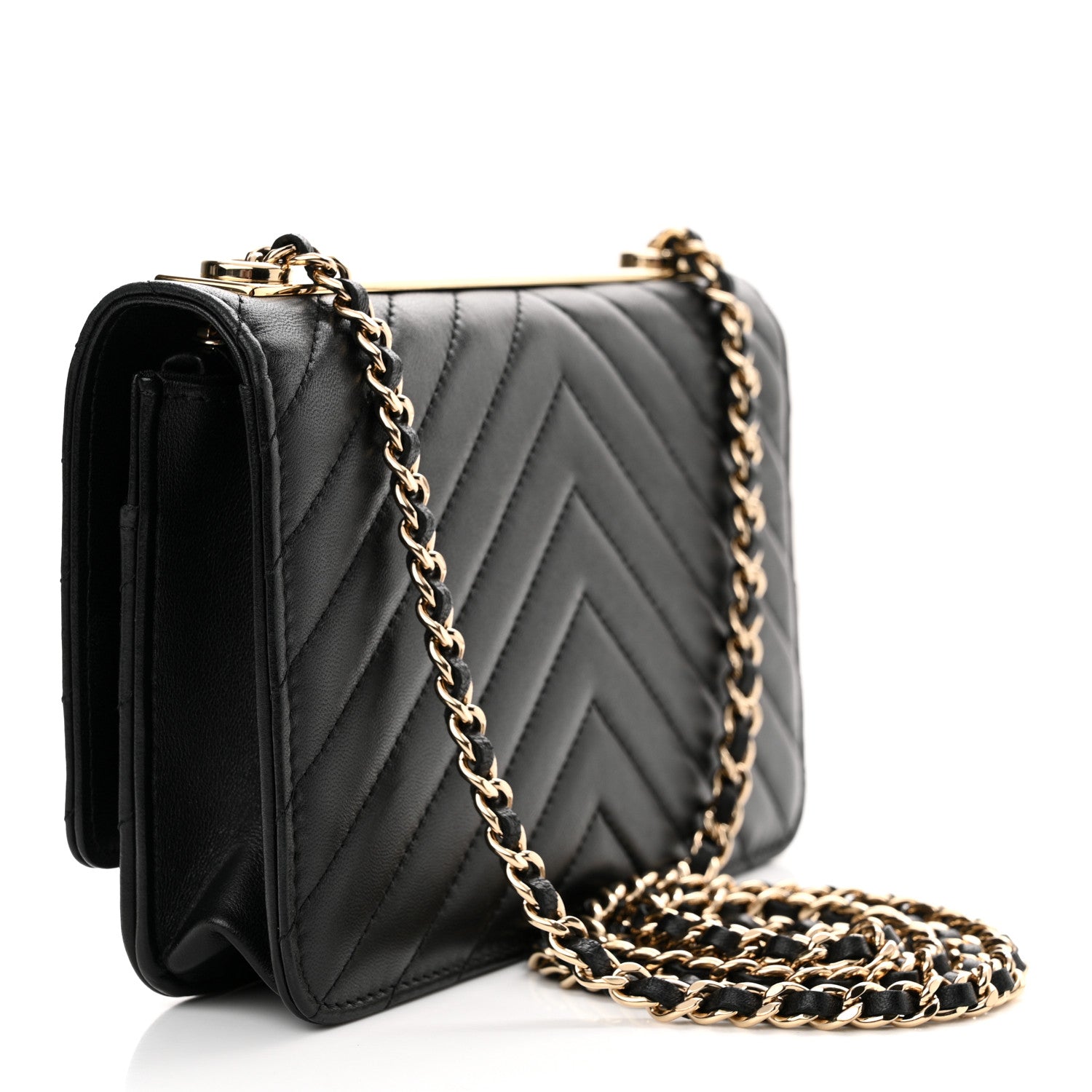Chanel Lambskin Chevron Quilted Trendy CC Wallet On Chain WOC Black 3 of 14
