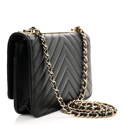 Chanel Lambskin Chevron Quilted Trendy CC Wallet On Chain WOC Black 3 of 14