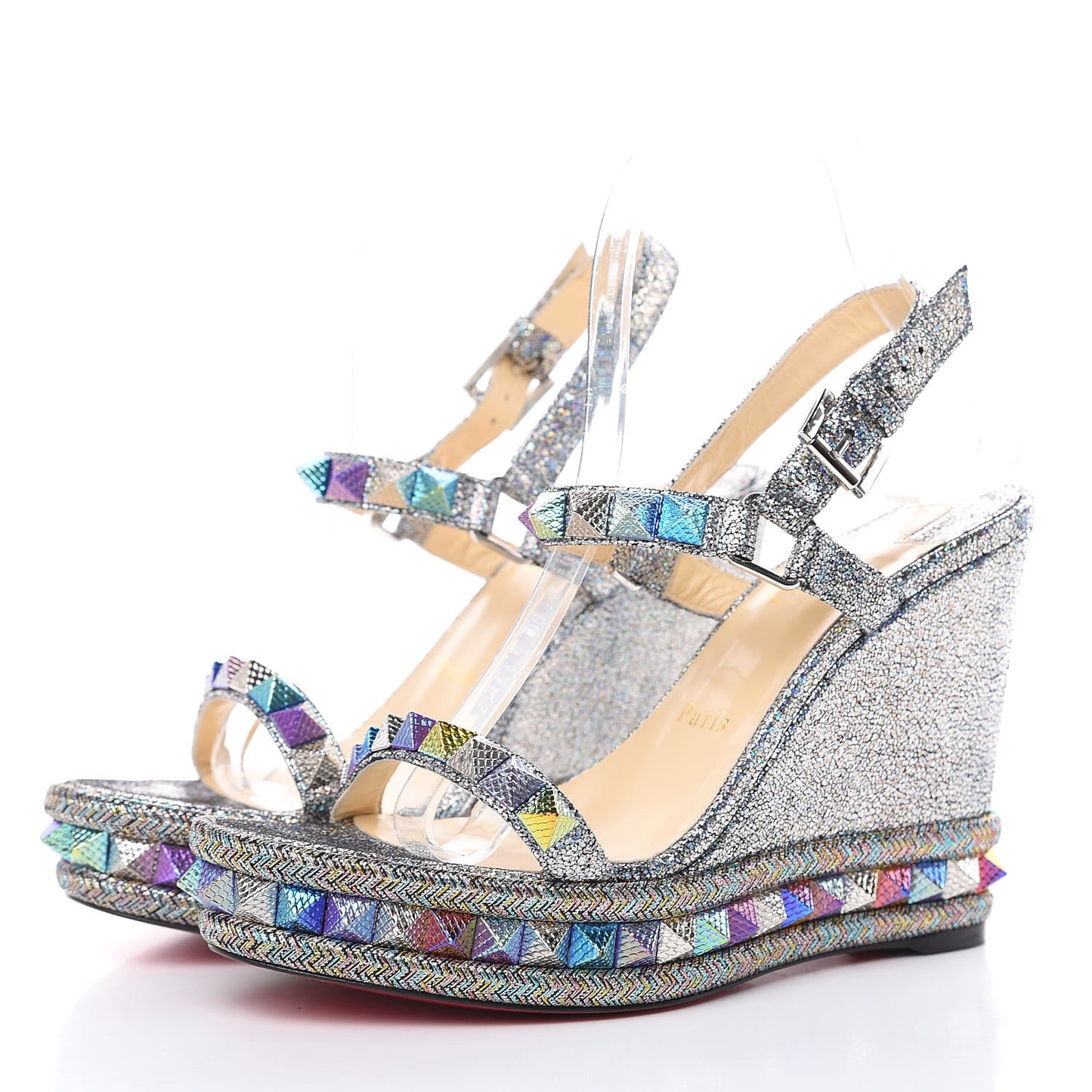 Nappa Mica Pyraclou 110 Wedge Sandals 39 Silver