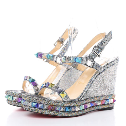 Christian Louboutin Nappa Mica Pyraclou 110 Wedge Sandals 39 Silver 3 of 7