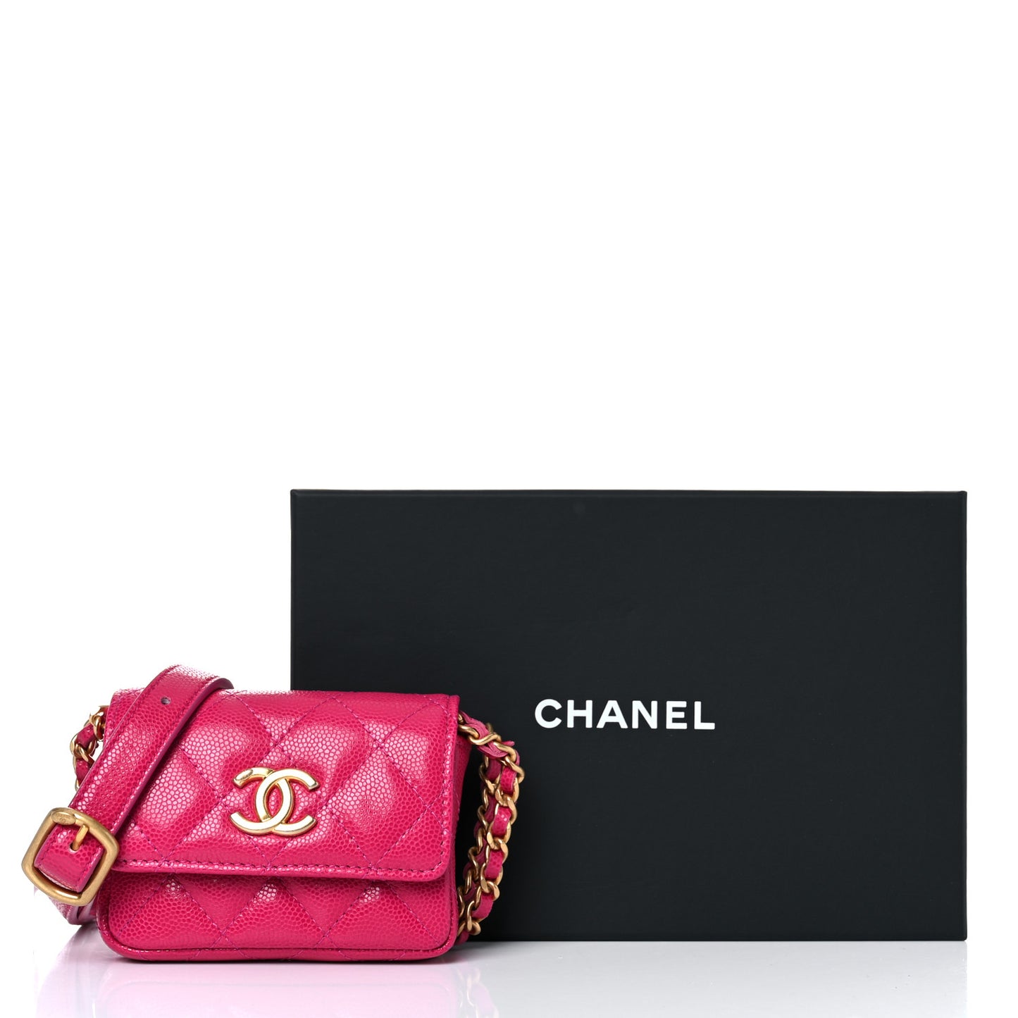Caviar Twist Your Buttons Quilted Flap Chain Belt Bag Dark Pink