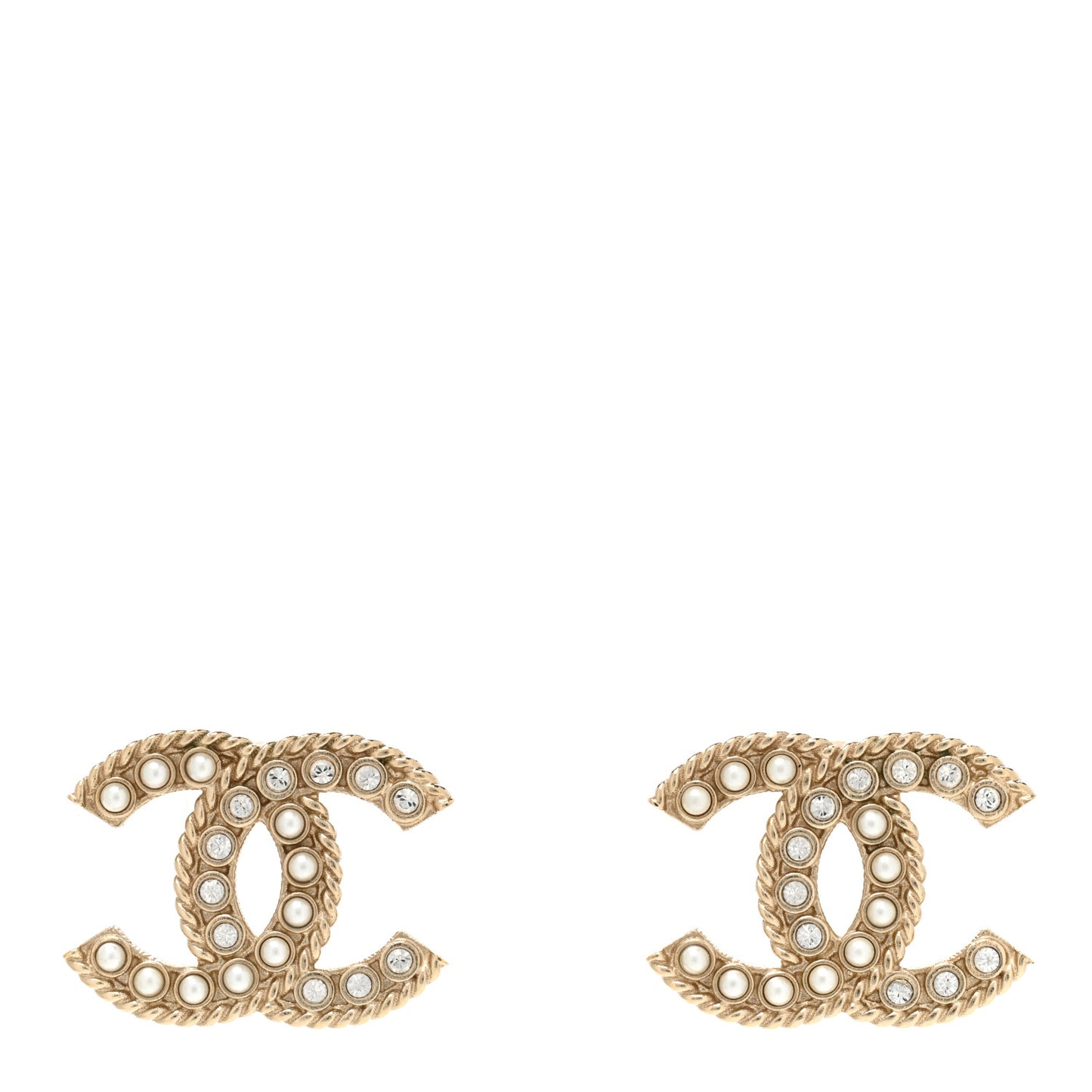 Pearl Crystal CC Stud Earrings Gold