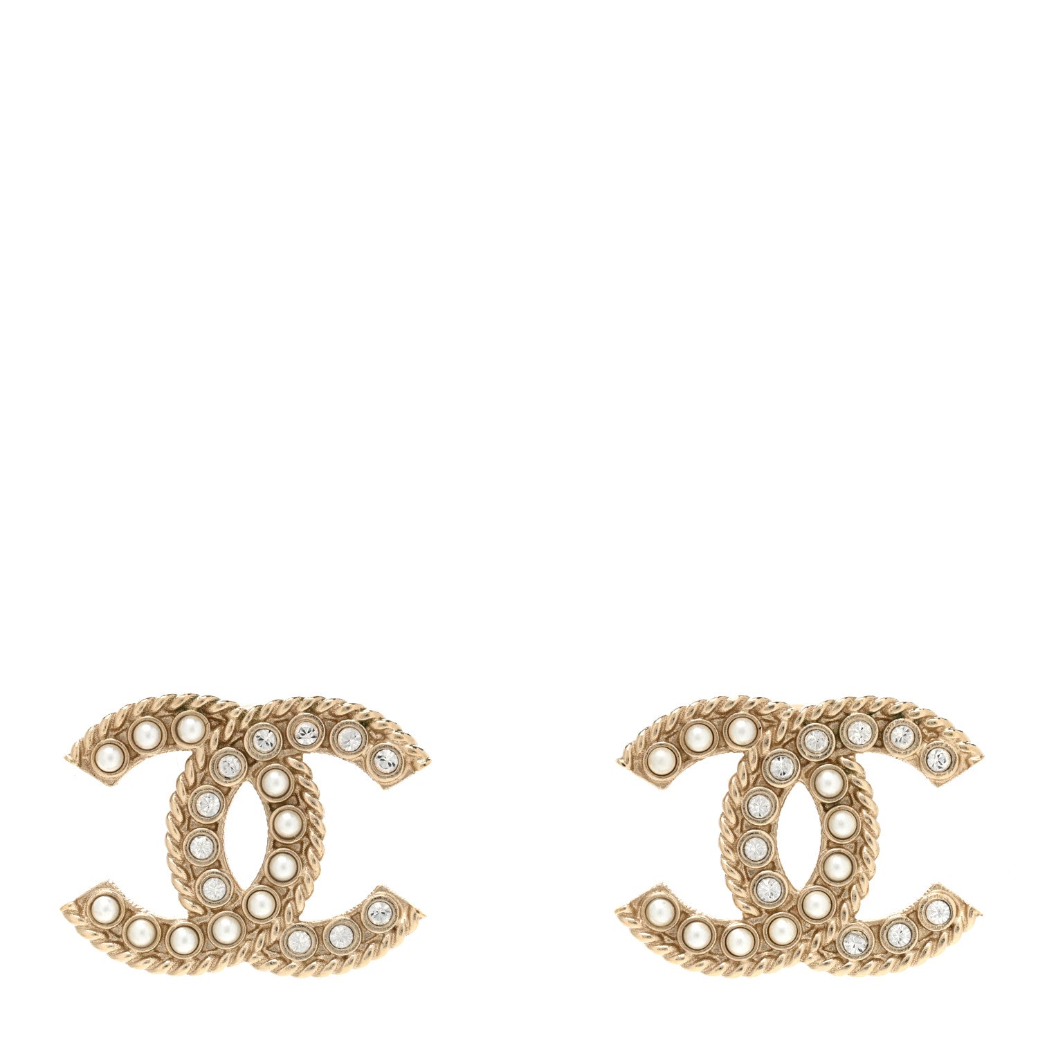 Chanel Pearl Crystal CC Stud Earrings Gold 1 of 4