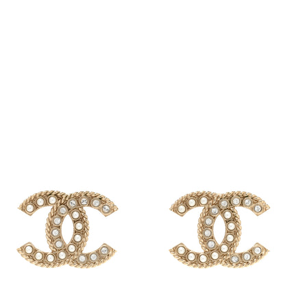 Chanel Pearl Crystal CC Stud Earrings Gold 1 of 4