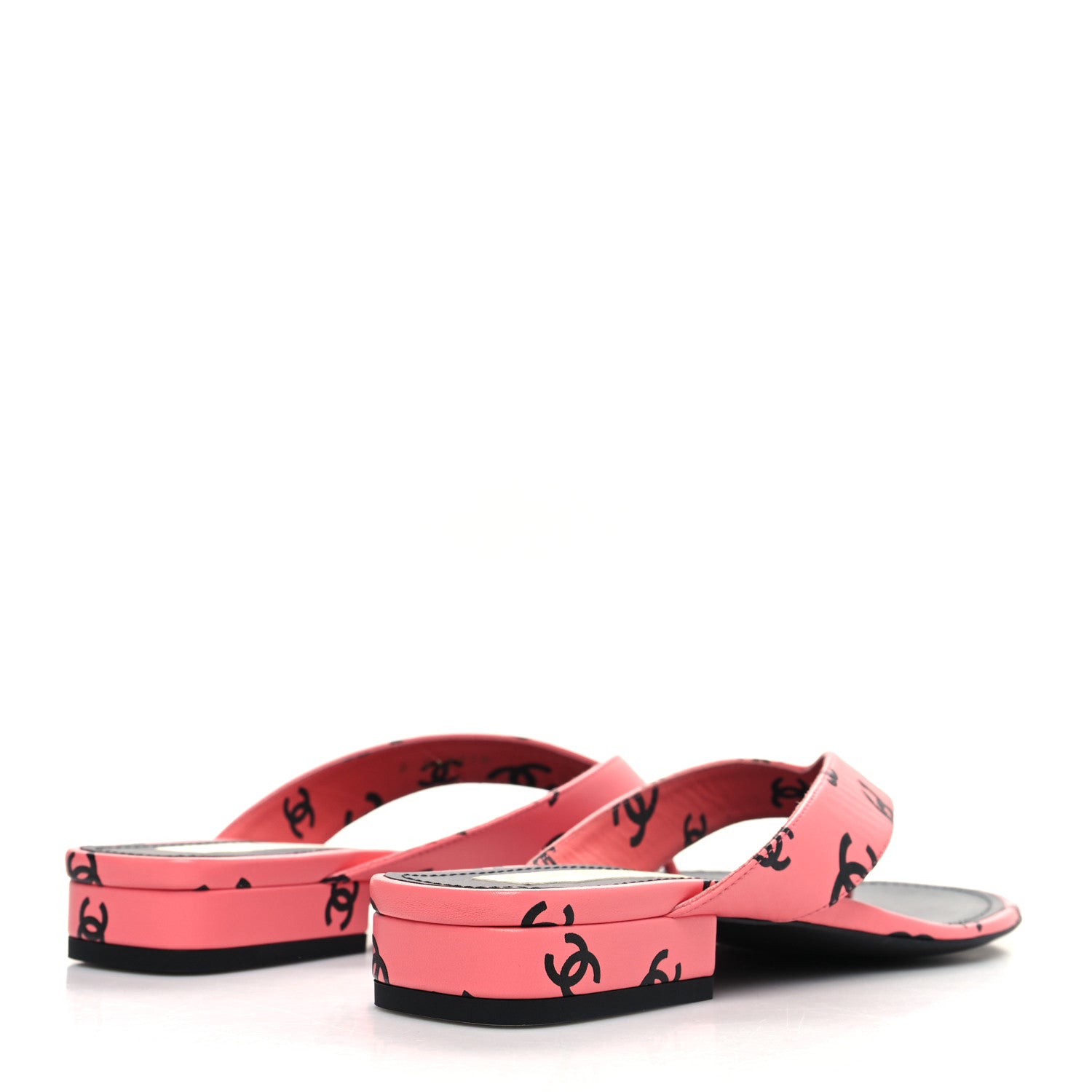Chanel Lambskin Printed CC Thong Sandals 39 Pink Black 4 of 8