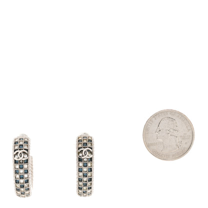 Chanel Crystal CC Hoop Earrings Silver Blue 2 of 5