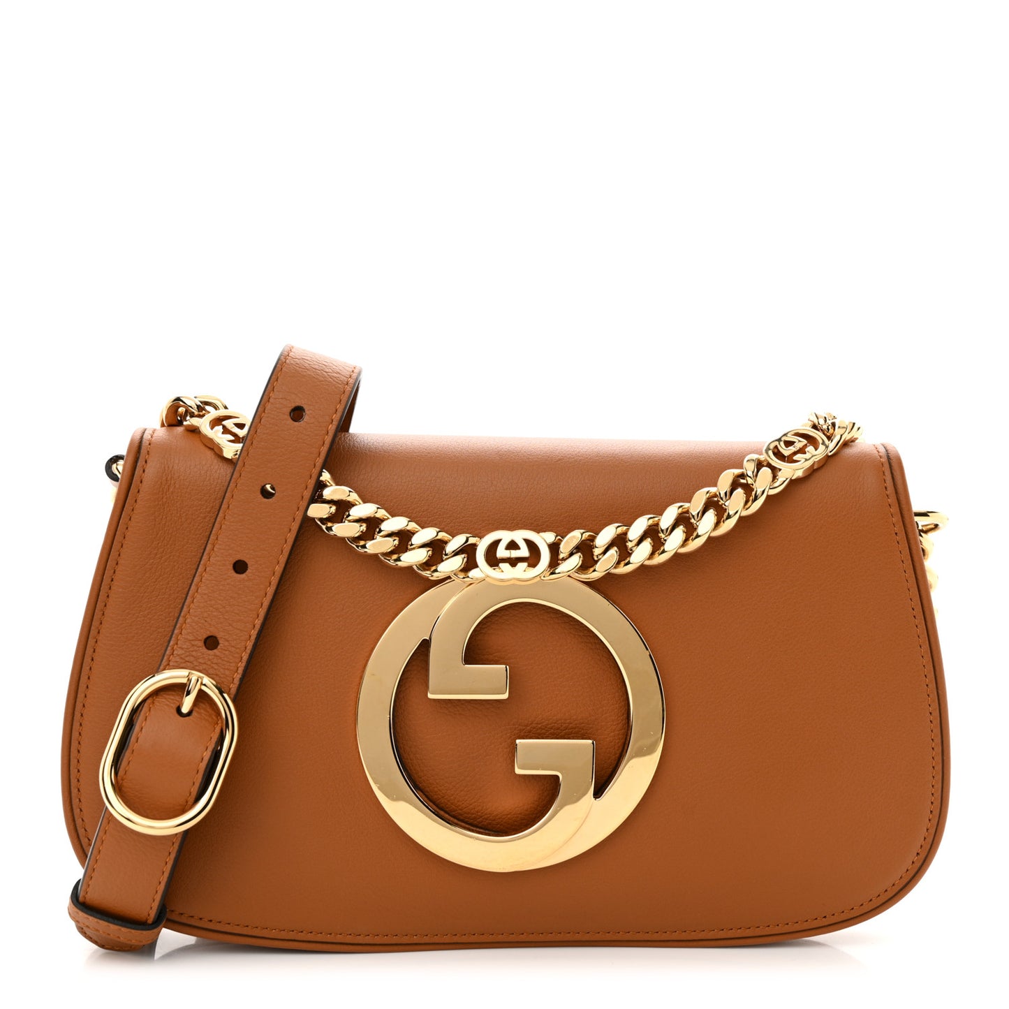 Roxy Calfskin Blondie Chain Shoulder Flap Bag Blondie Cognac