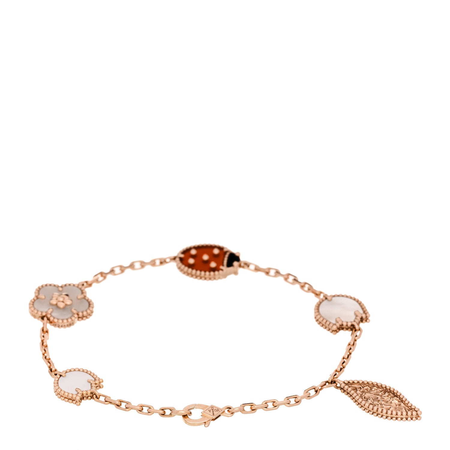 Van Cleef & Arpels 18K Rose Gold Carnelian Mother of Pearl Onyx 5 Motifs Lucky Spring Bracelet 2 of 5