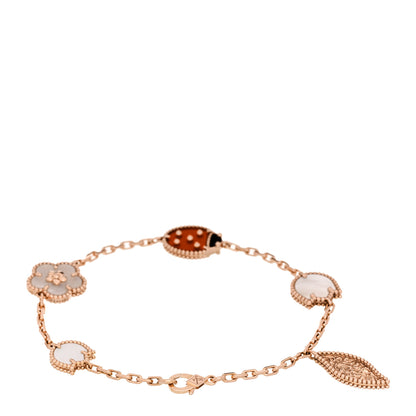Van Cleef & Arpels 18K Rose Gold Carnelian Mother of Pearl Onyx 5 Motifs Lucky Spring Bracelet 2 of 5