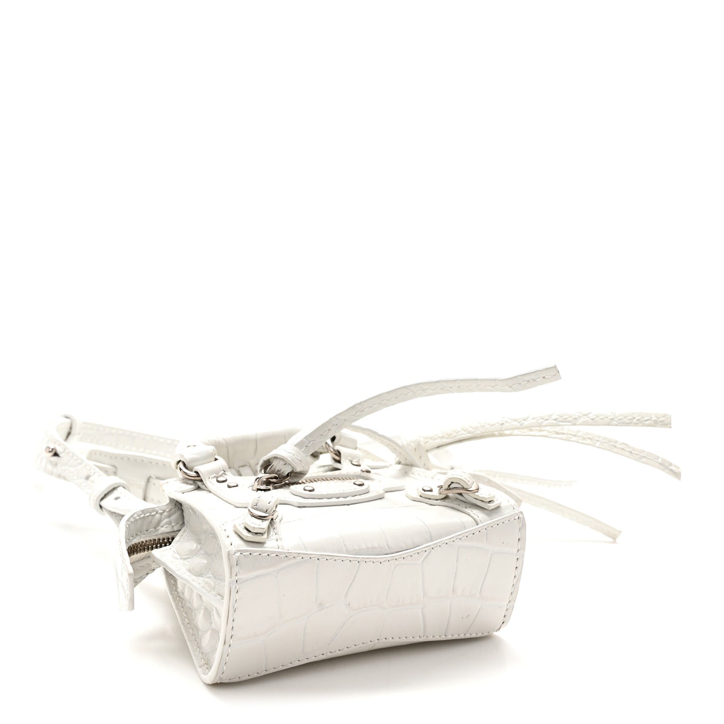 Extra Supple Calfskin Crocodile Embossed Neo Classic Silver Hardware Super Nano City Crossbody  White