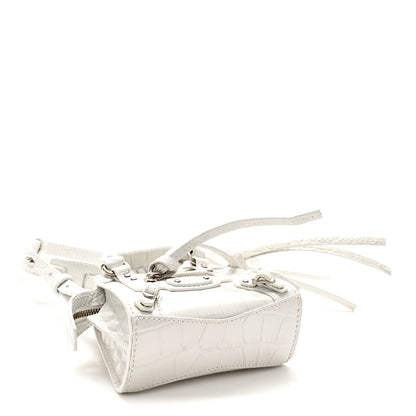 Balenciaga Extra Supple Calfskin Crocodile Embossed Neo Classic Silver Hardware Super Nano City Crossbody  White 4 of 10
